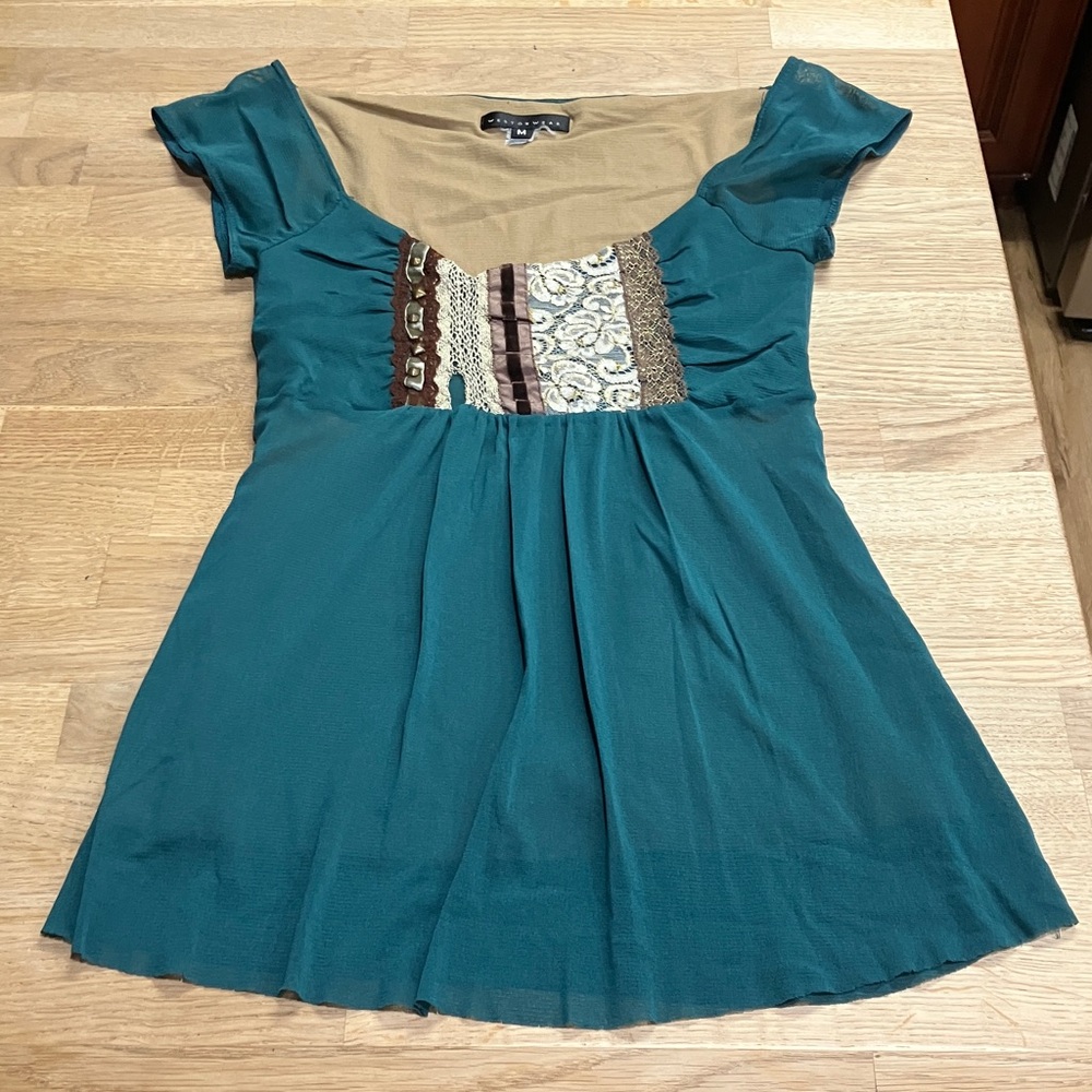 Y2K Anthropologie Weston Wear blue Teal Embellished Scoop-Neck Tunic